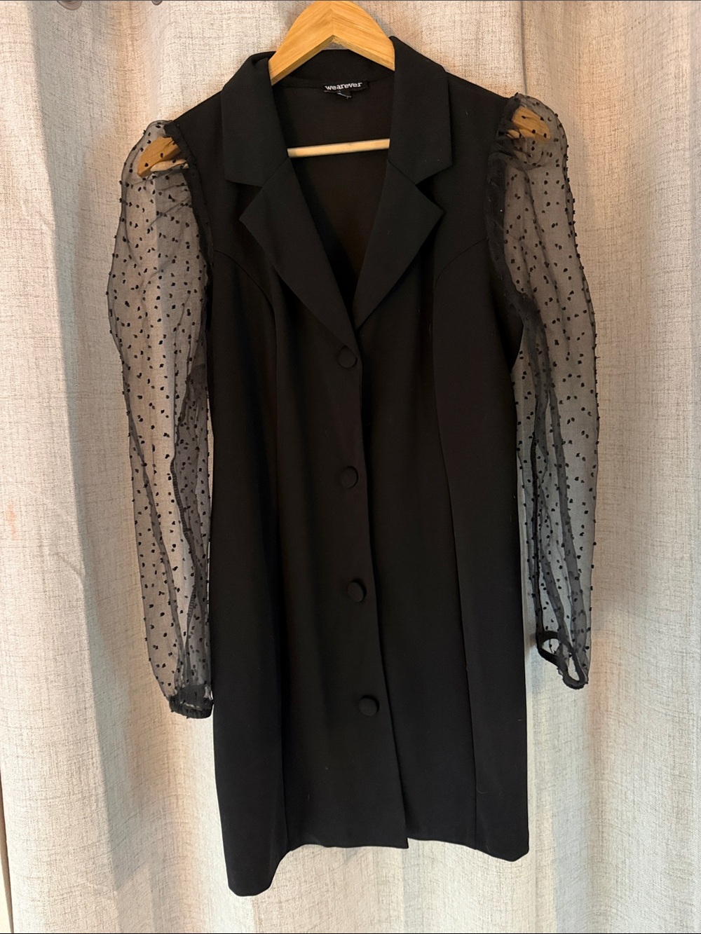 Black Puff-Sleeve Button-Front Dress